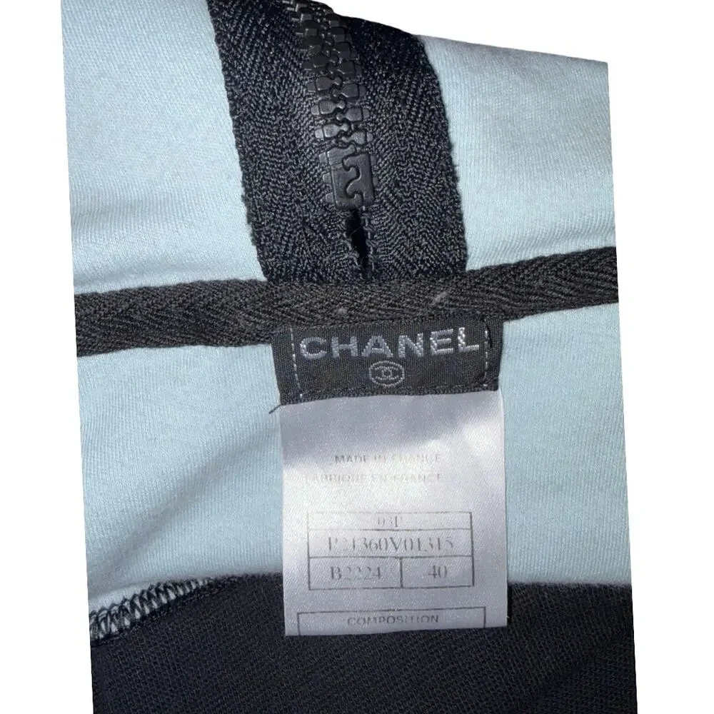 Vintage CHANEL Sports Line 03P Black Blue Trim Full Zip Hoodie   Size: FR 40 / M